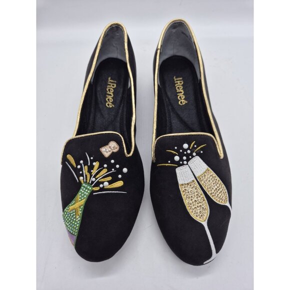 J. Renee Shoes - J. Renee Women's Flats Shoes Size 7 Black Champagne Rhinestone Loafers (206)